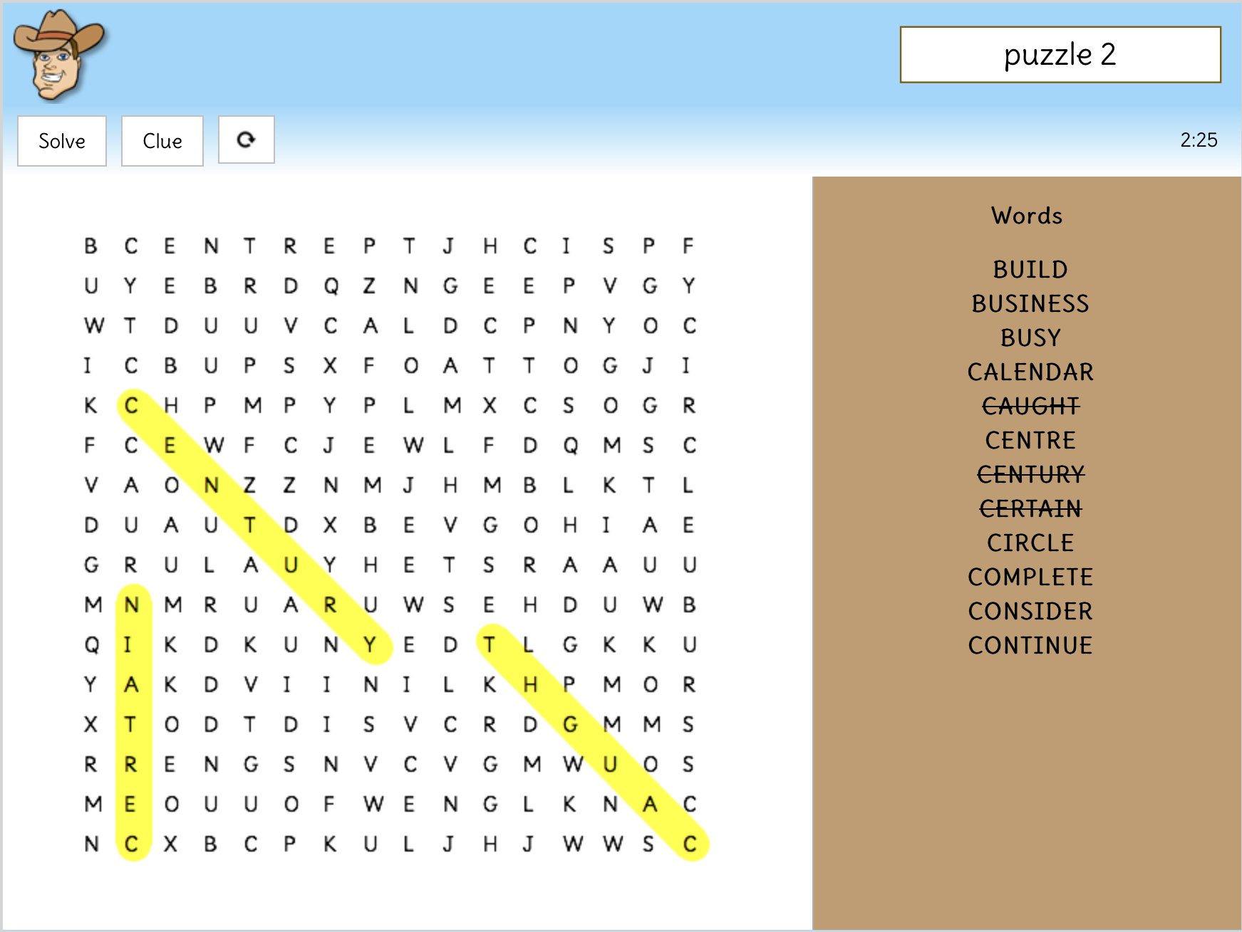 Interactive word searches for statutory word lists